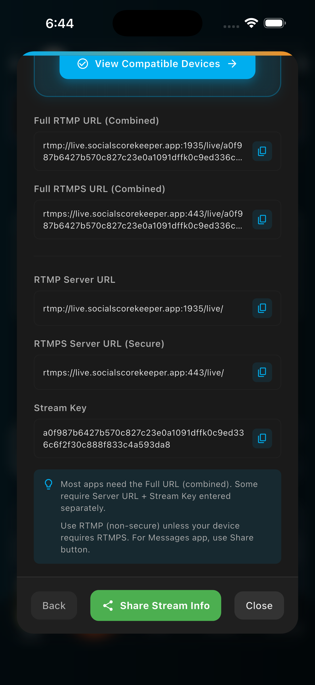 RTMP Credentials