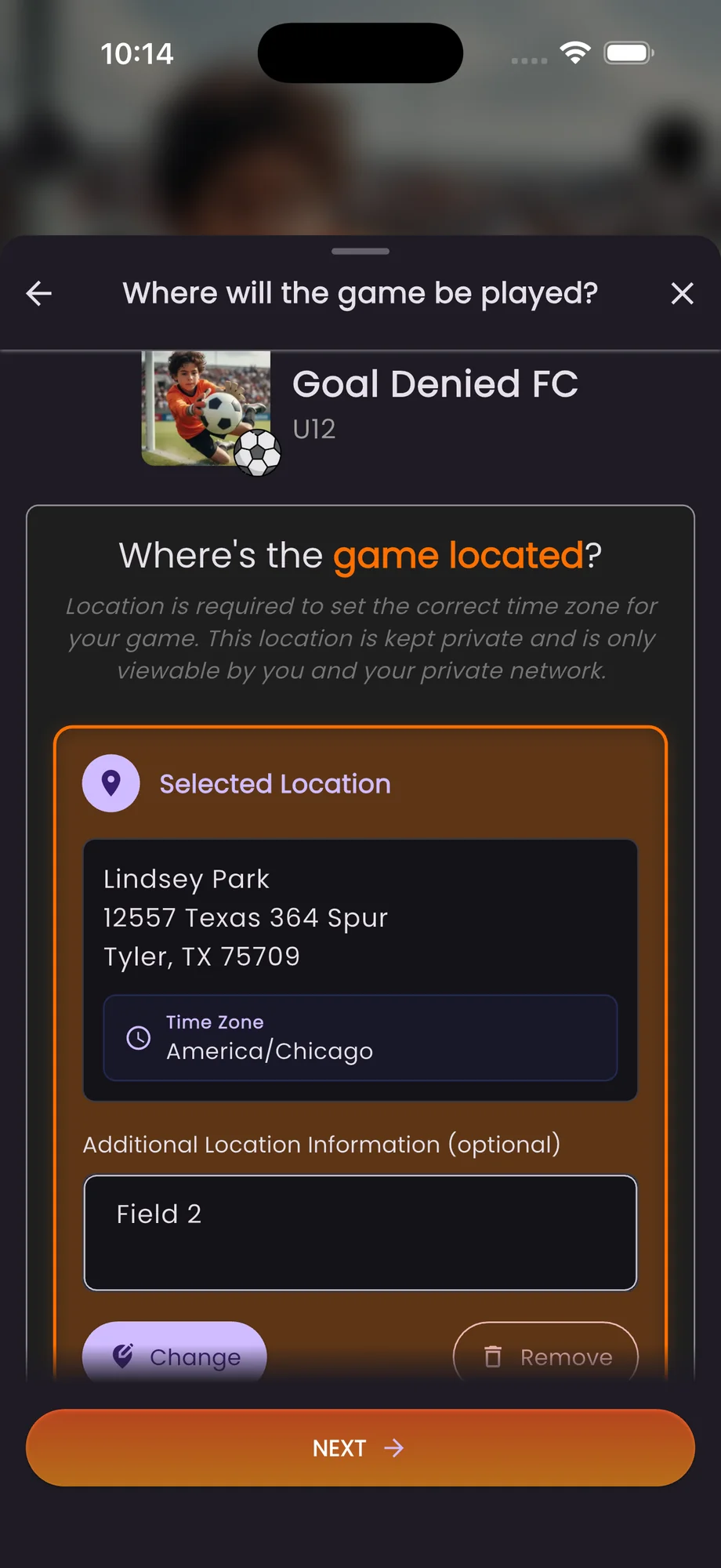 Location selected