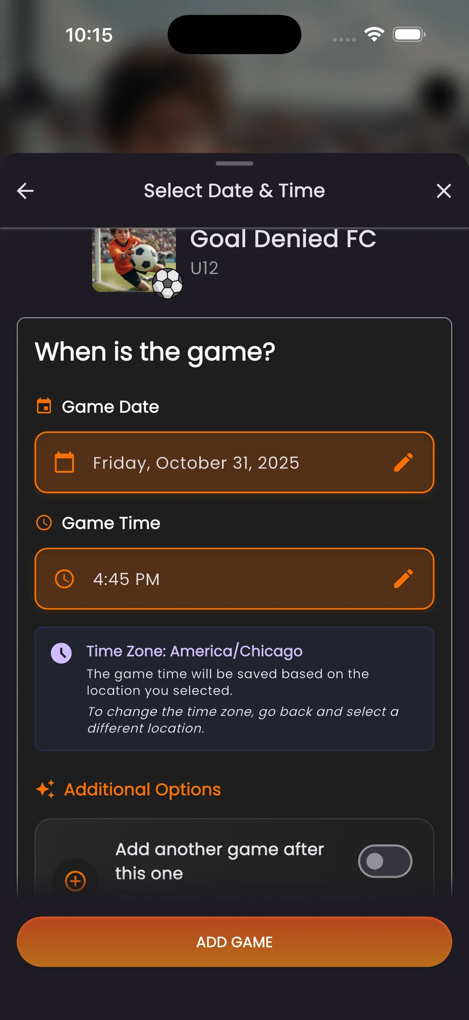 Date and time confirmed
